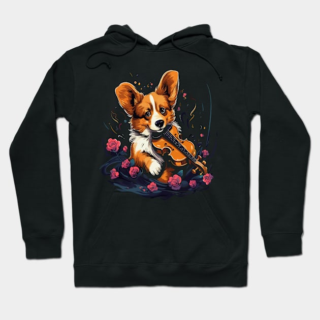 Corgi Playing Violin Hoodie by JH Mart